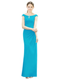 Turquoise Mermaid, Fit and Flare Bateau, High Neck Sleeveless Long Bridesmaid Dress Emilee 