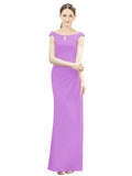 Violet Mermaid, Fit and Flare Bateau, High Neck Sleeveless Long Bridesmaid Dress Emilee 