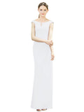 White Mermaid, Fit and Flare Bateau, High Neck Sleeveless Long Bridesmaid Dress Emilee 