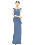 Windsor Blue Mermaid, Fit and Flare Bateau, High Neck Sleeveless Long Bridesmaid Dress Emilee 