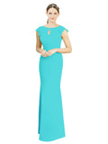 Aqua Mermaid High Neck Cap Sleeves Long Bridesmaid Dress Paisleigh 