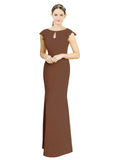 Brown Mermaid High Neck Cap Sleeves Long Bridesmaid Dress Paisleigh 