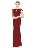 Burgundy Mermaid High Neck Cap Sleeves Long Bridesmaid Dress Paisleigh 