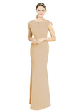 Champagne Mermaid High Neck Cap Sleeves Long Bridesmaid Dress Paisleigh 