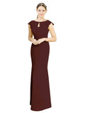 Chocolate Mermaid High Neck Cap Sleeves Long Bridesmaid Dress Paisleigh 