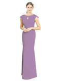 Dark Lavender Mermaid High Neck Cap Sleeves Long Bridesmaid Dress Paisleigh 