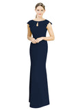 Dark Navy Mermaid High Neck Cap Sleeves Long Bridesmaid Dress Paisleigh 