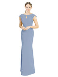 Dusty Blue Mermaid High Neck Cap Sleeves Long Bridesmaid Dress Paisleigh 