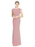 Dusty Pink Mermaid High Neck Cap Sleeves Long Bridesmaid Dress Paisleigh 