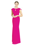 Fuchsia Mermaid High Neck Cap Sleeves Long Bridesmaid Dress Paisleigh 