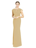 Gold Mermaid High Neck Cap Sleeves Long Bridesmaid Dress Paisleigh 