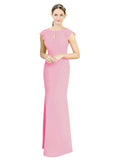 Hot Pink Mermaid High Neck Cap Sleeves Long Bridesmaid Dress Paisleigh 