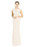 Light Champagne Mermaid High Neck Cap Sleeves Long Bridesmaid Dress Paisleigh 