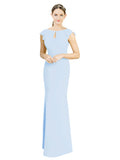 Light Sky Blue Mermaid High Neck Cap Sleeves Long Bridesmaid Dress Paisleigh 