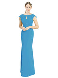 Peacock Blue Mermaid High Neck Cap Sleeves Long Bridesmaid Dress Paisleigh 