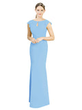 Periwinkle Mermaid High Neck Cap Sleeves Long Bridesmaid Dress Paisleigh 