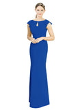 Royal Blue Mermaid High Neck Cap Sleeves Long Bridesmaid Dress Paisleigh 