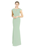 Sage Mermaid High Neck Cap Sleeves Long Bridesmaid Dress Paisleigh 