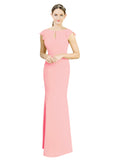 Salmon Mermaid High Neck Cap Sleeves Long Bridesmaid Dress Paisleigh 