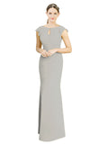 Silver Mermaid High Neck Cap Sleeves Long Bridesmaid Dress Paisleigh 