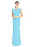 Sky Blue Mermaid High Neck Cap Sleeves Long Bridesmaid Dress Paisleigh 