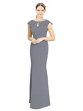 Slate Grey Mermaid High Neck Cap Sleeves Long Bridesmaid Dress Paisleigh 