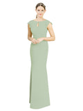 Smoke Green Mermaid High Neck Cap Sleeves Long Bridesmaid Dress Paisleigh 