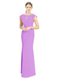 Violet Mermaid High Neck Cap Sleeves Long Bridesmaid Dress Paisleigh 