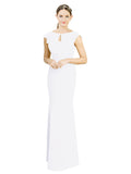 White Mermaid High Neck Cap Sleeves Long Bridesmaid Dress Paisleigh 