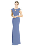 Windsor Blue Mermaid High Neck Cap Sleeves Long Bridesmaid Dress Paisleigh 