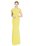 Yellow Mermaid High Neck Cap Sleeves Long Bridesmaid Dress Paisleigh 