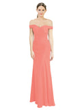 Coral Mermaid Off the Shoulder Sleeveless Long Bridesmaid Dress Carolyn