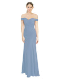 Dusty Blue Mermaid Off the Shoulder Sleeveless Long Bridesmaid Dress Carolyn