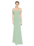 Sage Mermaid Off the Shoulder Sleeveless Long Bridesmaid Dress Carolyn