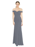 Slate Grey Mermaid Off the Shoulder Sleeveless Long Bridesmaid Dress Carolyn