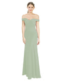 Smoke Green Mermaid Off the Shoulder Sleeveless Long Bridesmaid Dress Carolyn