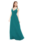 Hunter A-Line V-Neck Spaghetti Straps Sleeveless Long Bridesmaid Dress Livia