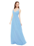 Periwinkle A-Line V-Neck Spaghetti Straps Sleeveless Long Bridesmaid Dress Livia