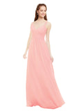 Salmon A-Line V-Neck Spaghetti Straps Sleeveless Long Bridesmaid Dress Livia