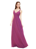 Wild Berry A-Line V-Neck Spaghetti Straps Sleeveless Long Bridesmaid Dress Livia