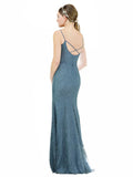 Sheath V-Neck Spaghetti Straps Floor Length Long Bridesmaid Dress Ellen