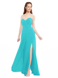 Aqua A-Line Sweetheart Strapless Sleeveless Long Bridesmaid Dress Meadow