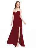 Burgundy A-Line Sweetheart Strapless Sleeveless Long Bridesmaid Dress Meadow