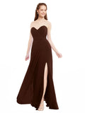 Chocolate A-Line Sweetheart Strapless Sleeveless Long Bridesmaid Dress Meadow