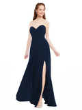 Dark Navy A-Line Sweetheart Strapless Sleeveless Long Bridesmaid Dress Meadow