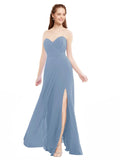 Dusty Blue A-Line Sweetheart Strapless Sleeveless Long Bridesmaid Dress Meadow