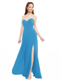 Peacock Blue A-Line Sweetheart Strapless Sleeveless Long Bridesmaid Dress Meadow