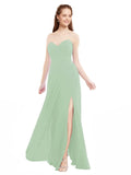 Sage A-Line Sweetheart Strapless Sleeveless Long Bridesmaid Dress Meadow