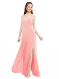 Salmon A-Line Sweetheart Strapless Sleeveless Long Bridesmaid Dress Meadow