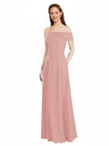 Bliss A-Line Off the Shoulder Cap Sleeves Long Bridesmaid Dress Lina